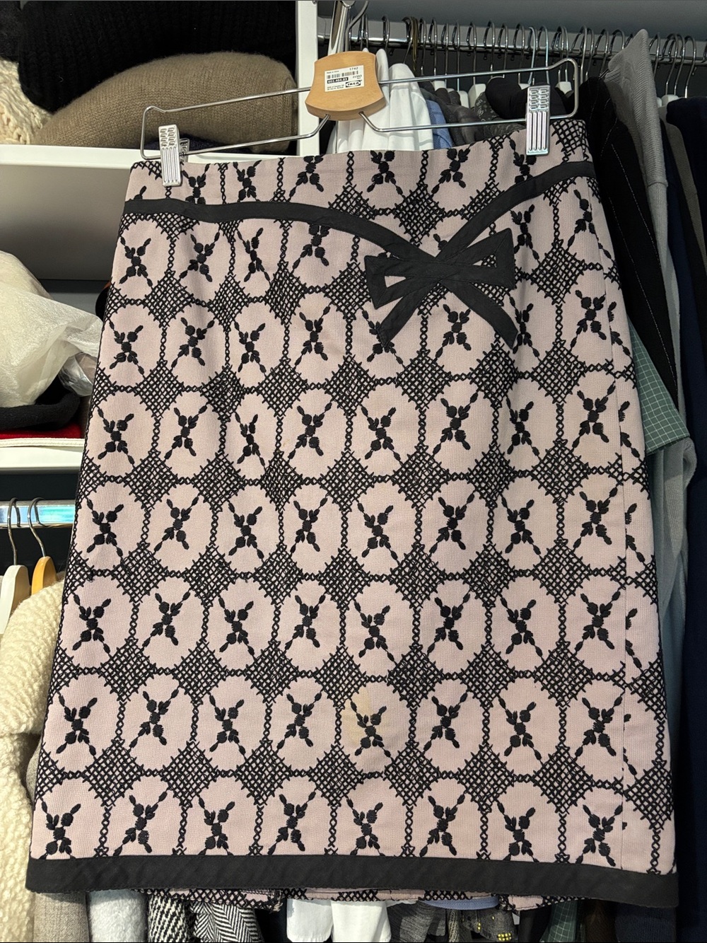 Nanette Lepore Black & Blush A-Line Skirt with Bow Trim